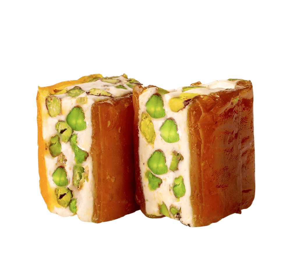 Nougat mit Aprikosenmark und Pistazien – fruchtig-nussige orientalische Süßigkeit