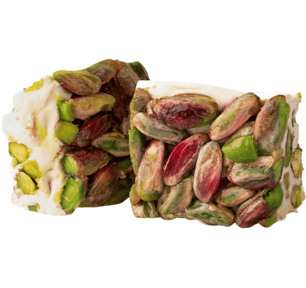 Weiße Nougat mit Pistazien – klassische orientalische Süßigkeit
