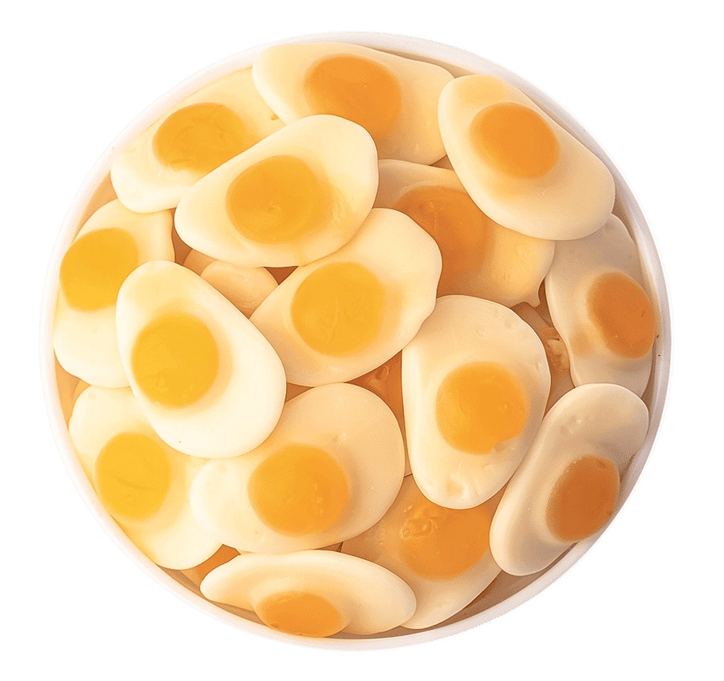 Süße Eier-Fruchtgummi – halal Gummibonbons in Spiegelei-Optik